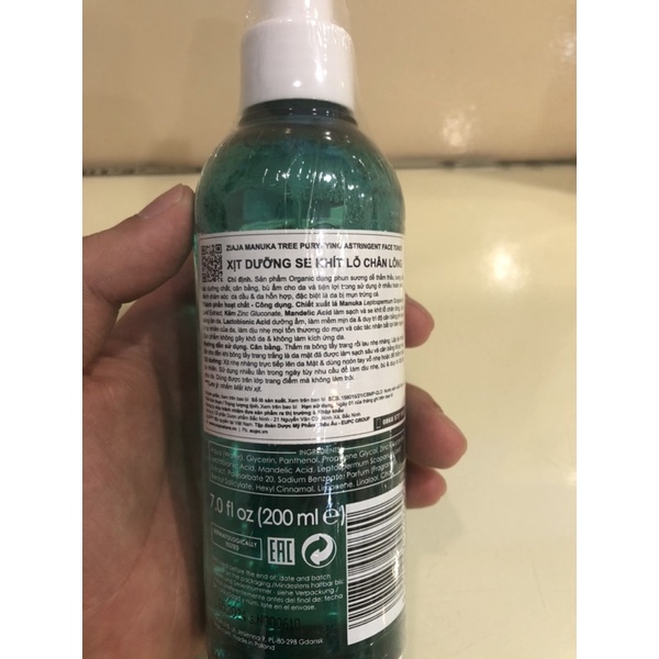 Toner Ziaja Manuka Tree Purifying Astringent Face 200ml, Xịt Toner Se Lỗ Chân Lông