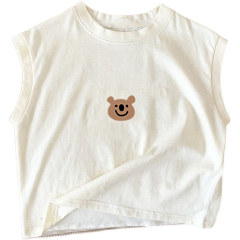 Áo Thun Sát Nách 100% cotton Họa Tiết Gấu Hoạt Hình Dễ Thương Cho Bé