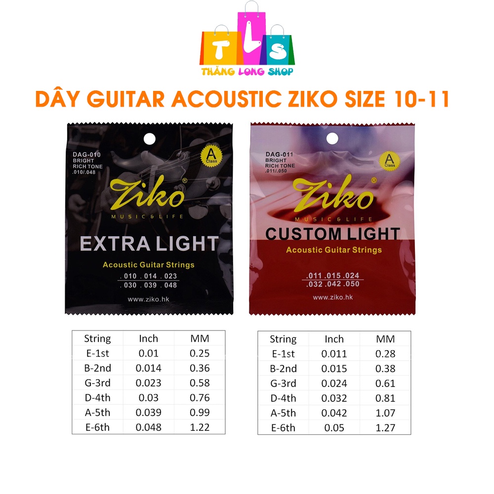 Bộ 6 Dây Đàn Guitar Acoustic, Classic, Electric Ziko DAG010 DAG011 DP010 DP011 DP012 DR010 DR011 DR012 DN009 DN010