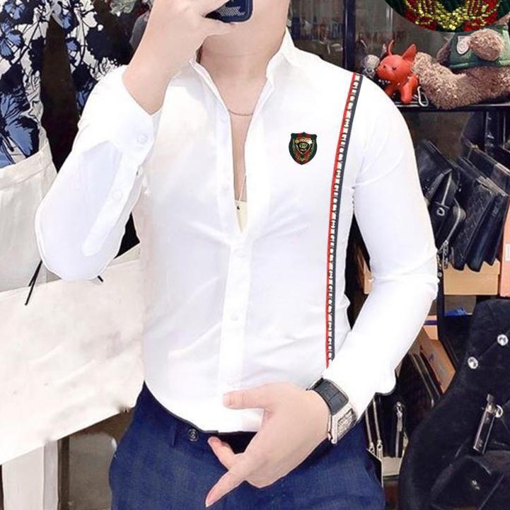 ÁO SƠ MI NAM NỮ DÀI TAY CẶP ĐÔI TRẮNG IN THÊU LOGO | BigBuy360 - bigbuy360.vn