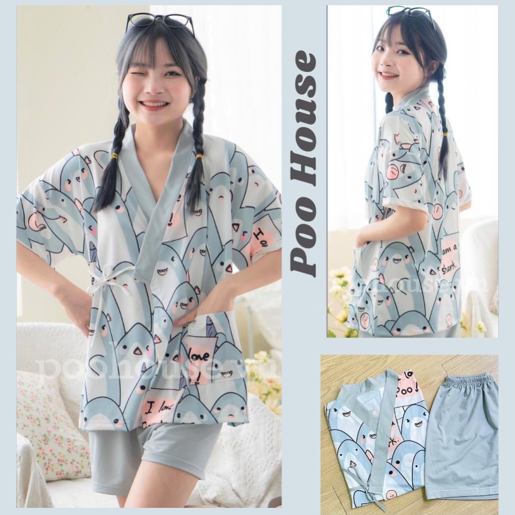 Đồ bộ nữ, bộ đồ ngủ kimono pijama cộc tay mặc nhà chất liệu cotton kiểu Nhật - Poohouse KIMONO-CAMAP ⚡
