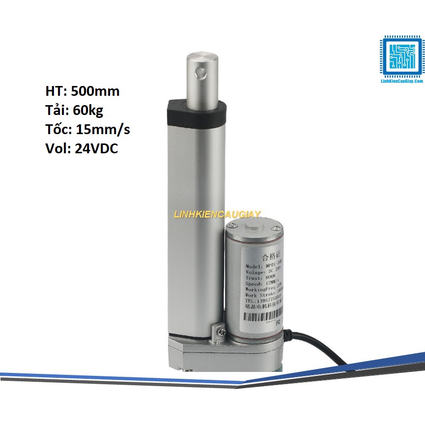 Xi lanh điện 24VDC tốc độ 15mm/s Hành trình 500mm