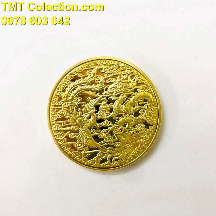 Xu Long Phụng Vàng; Màu vàng; đường kính của mỗi đồng xu là 4cm - SP000374