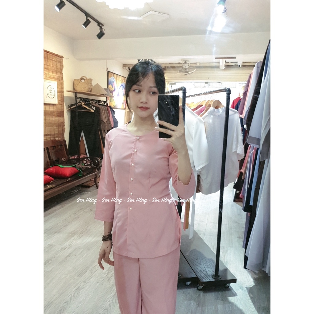 🕉️ BỘ ĐỒ BÀ BA NỮ # áo bà ba nâu # set trang phục truyền thống # áo lam đi chùa đi chơi -  PHÁP PHỤC SEN HỒNG B15