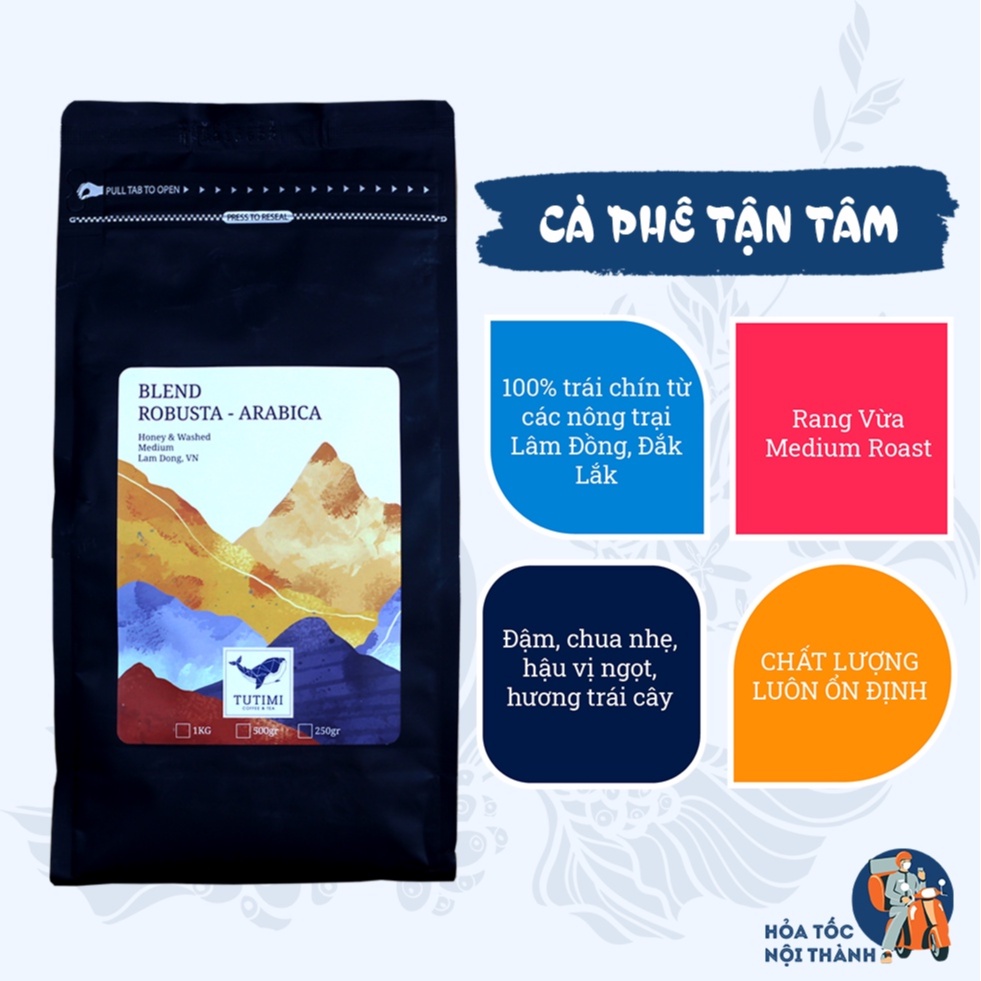 Cà phê nguyên chất Blend Robusta-Arabica, rang mộc đậm đà thơm nồng, pha phin, pha máy - TuTiMi | BigBuy360 - bigbuy360.vn