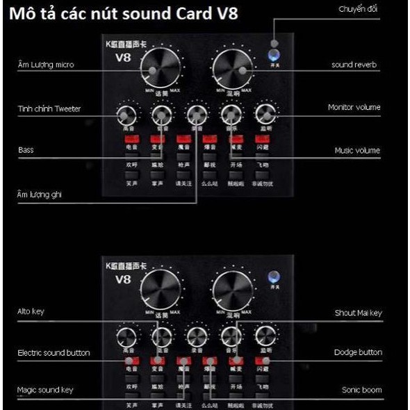 Sound card V8 có BLUETOOTH auto tune live livestream loại 1 (Mic AT100-BM 900-AQ220-S8-V8-V9-V10)