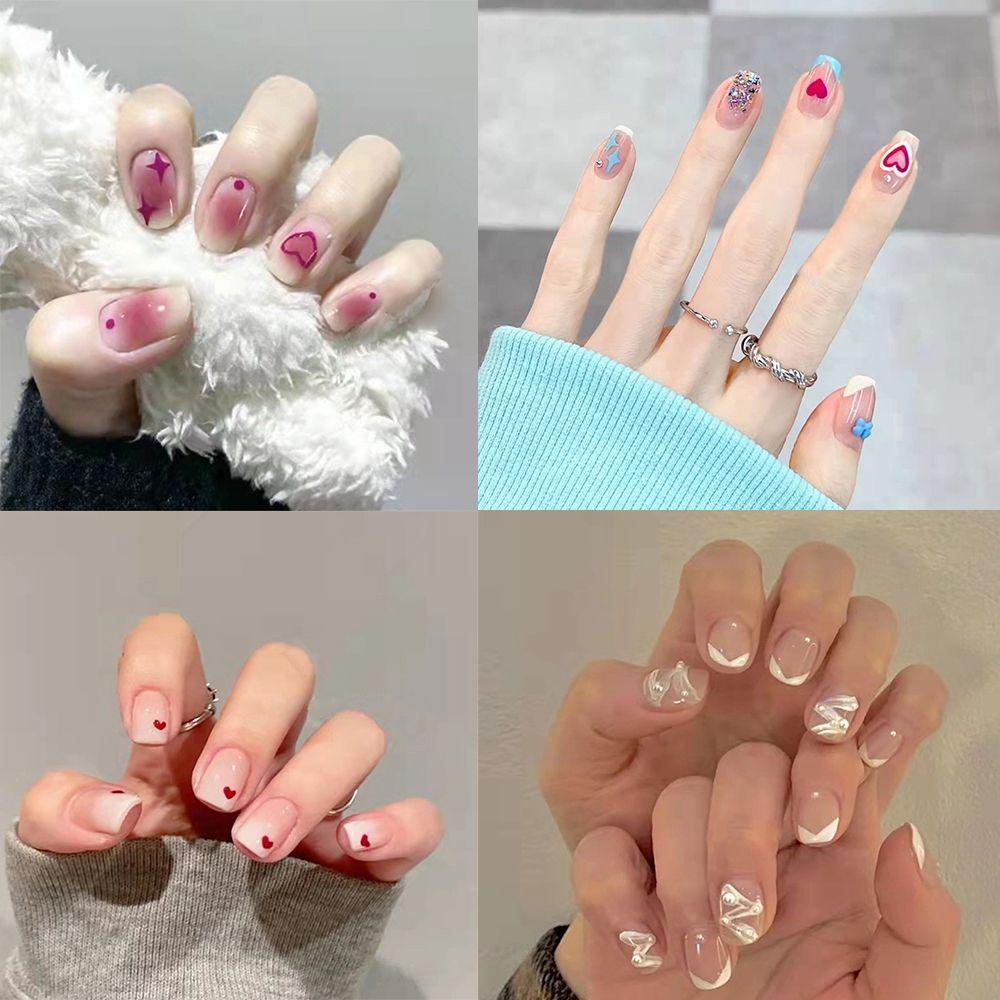 Bộ 24 Móng Tay Giả Ngắn / Tròn / Vuông Che Phủ Toàn Diện