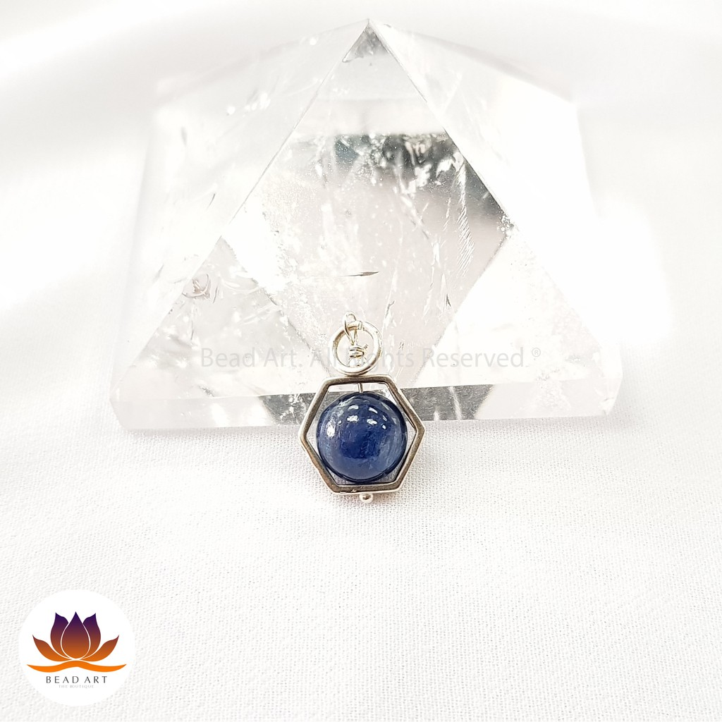 Mặt Dây Chuyền Đá Kyanite Xanh Dương 8MM Khung Lục Giác Bạc 925 Hợp Mệnh Thuỷ, Mộc, Trang Sức Phong Thuỷ S50