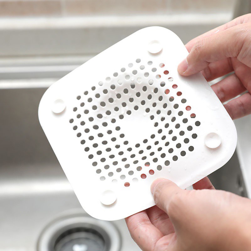 Nắp lưới đậy cống thoát nước hình vuông chặn rác/ tóc bằng silicon tiện dụng cho gia đình