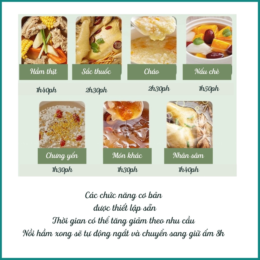 NỒI HẦM ĐIỆN BEAR NẤU CHÁO, SẮC THUỐC, CHƯNG YẾN ĐA NĂNG 2 THỐ 1,5L VÀ 0,8L XANH NGỌC ĐẸP - BẢO HÀNH 1 NĂM
