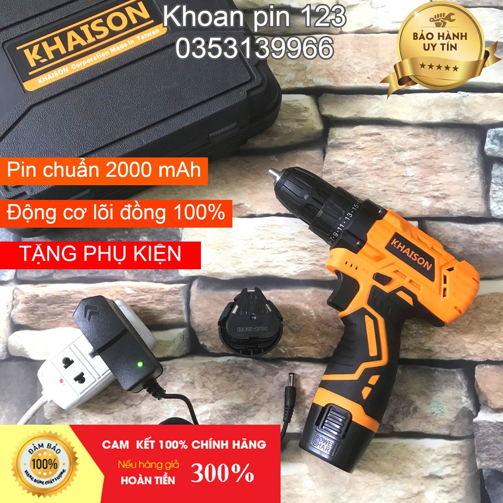 [CHÍNH HÃNG] Khoan pin 12v pin chuẩn 2A lõi đồng nguyên chất KHAISON