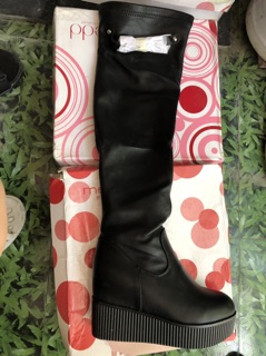 Boot đùi da lộn gót nhọn