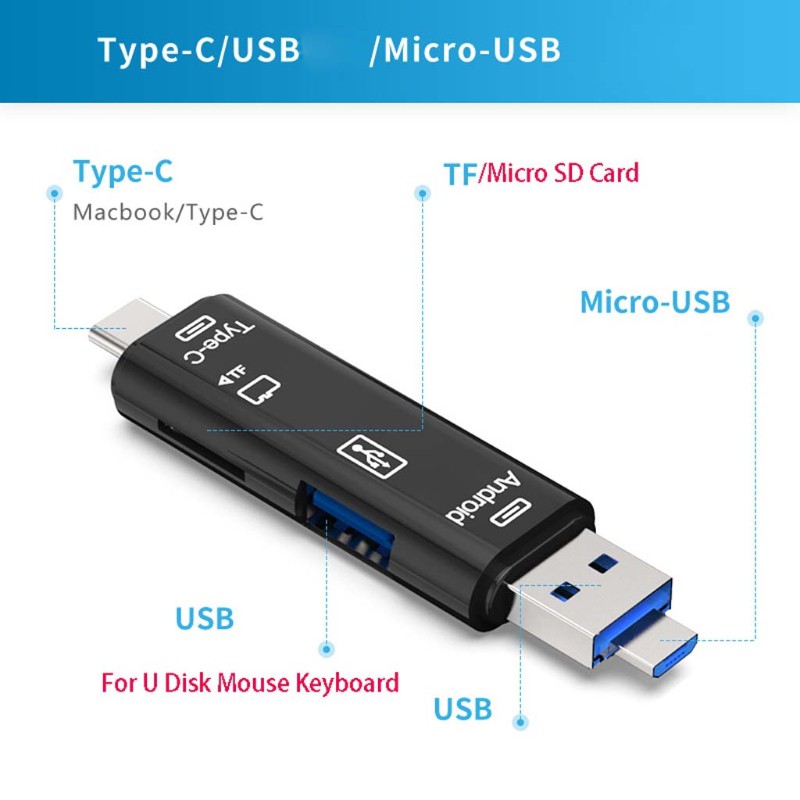 Micro USB Type C USB TF Card Reader OTG Hub Adapter For Samsung Xiaomi MacBook