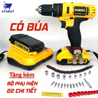 [TẶNG Phụ Kiên 22 Chi tiết] Máy Khoan Pin Cầm Tay Dewalt 24V Búa, Bắn Vít - Máy Khoan 3 Chức Năng Búa - Khoan Bê Tông