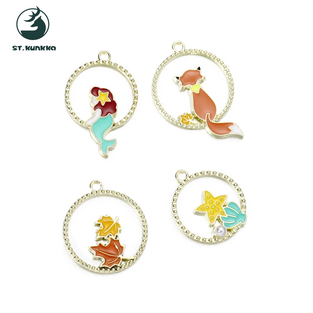 Set 10 mặt dây chuyền St.kunkka bằng hợp kim hình tròn họa tiết lá phong và sao biển dùng làm móc khóa/ khuyên tai