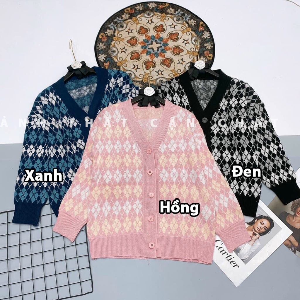 Áo cardigan len họa tiết quả trám nhỏ phối khuy Ulzzang (hàng QC) - Ảnh thật cận chất