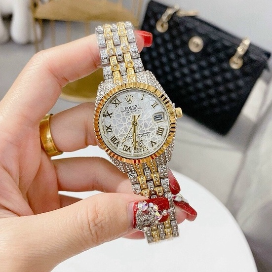 Đồng Hồ Nam Nữ Rolex Dây Thép full đá mặt 5D siêu Chất - Bảo Hành 12 Tháng - Combo Quà Chất
