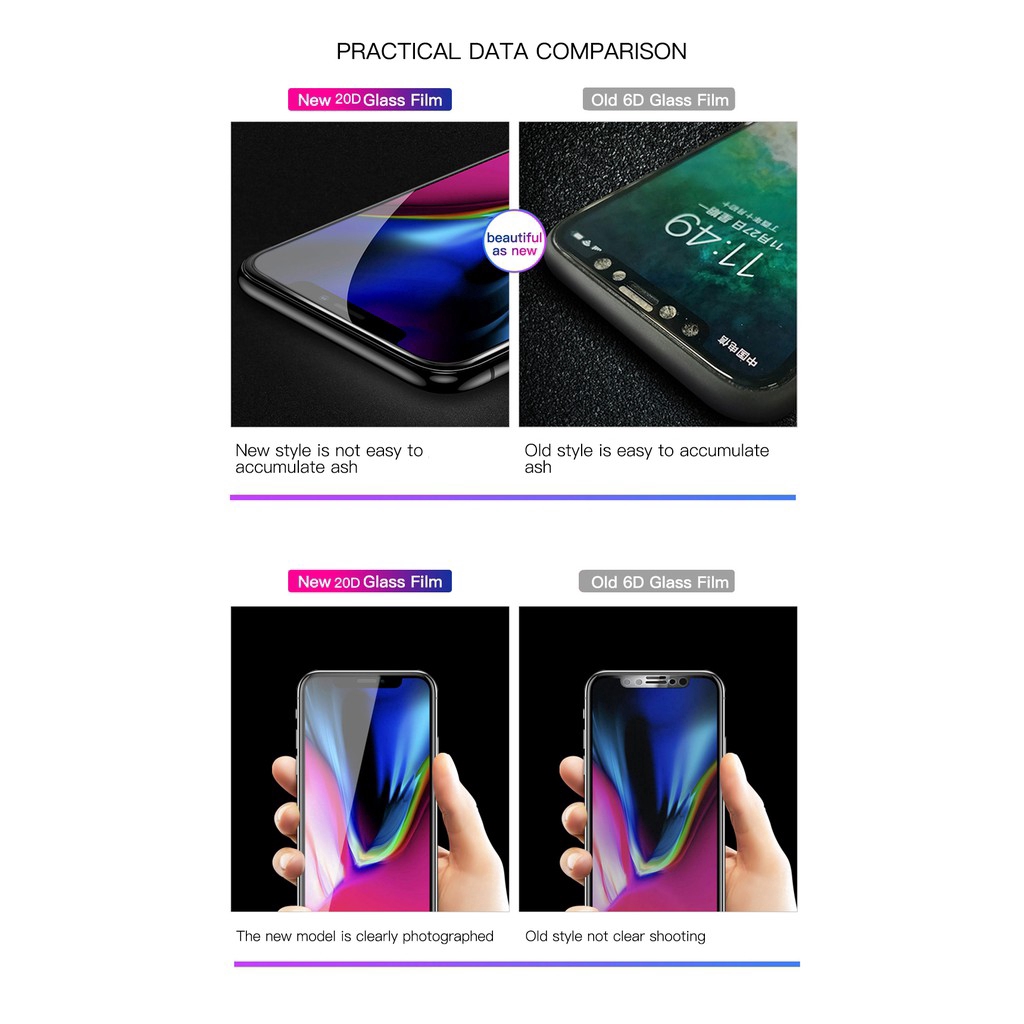 Kính cường lực bảo vệ toàn màn hình 20d thích hợp cho iPhone 11 Pro Max XS Max XR XS X 8 7 6