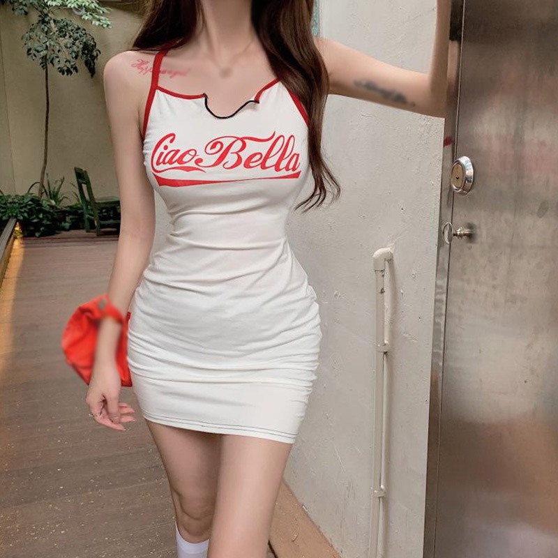 Đầm Hai Dây Ôm Dáng In Chữ Phong Cách Hàn Quốc Quyến Rũ Cho Nữ