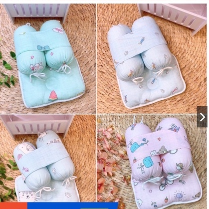 Bộ gối chặn bông vải xÔ xuất nhật cao cấp, Bộ chẹn chống giật mình cho bé sơ sinh