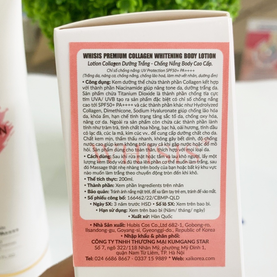 Kem Dưỡng Thể Trắng Da Chống Nắng Nâng Tone Hàn Quốc WHISIS Whitening Body Lotion 200ml