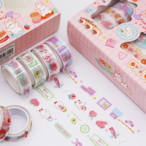 Set quà tặng 9 tấm sticker và 5 cuộn Băng dính hình ngộ nghĩ dễ thương dùng trang trí Nhật ký, sổ tay CC1