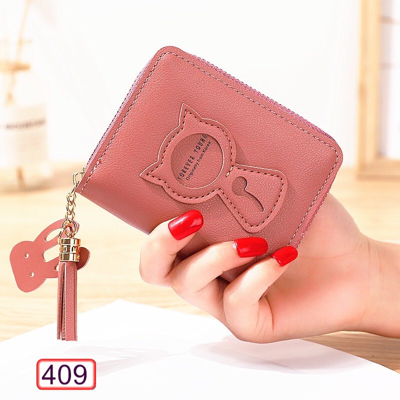 [Mã FAMARAL1 giảm 10K đơn 50K]VÍ NGẮN NỮ CẦM TAY HOT TREND MÈO IN NỔI 409 SIÊU DỄ THƯƠNG
