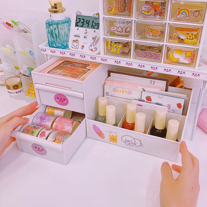 Kệ đựng mỹ phẩm đa năng bằng nhựa 4 màu 2 tầng nhiều ô