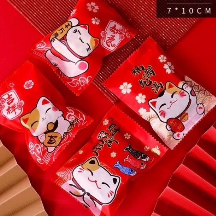 Túi đựng bánh quy,cookies MÈO TÀI LỘC,7*10cm,set 100 cái