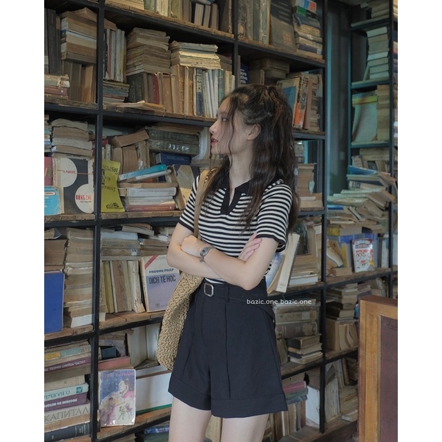 Áo mongtoghi kẻ nhỏ cổ polo co giãn Bazic one