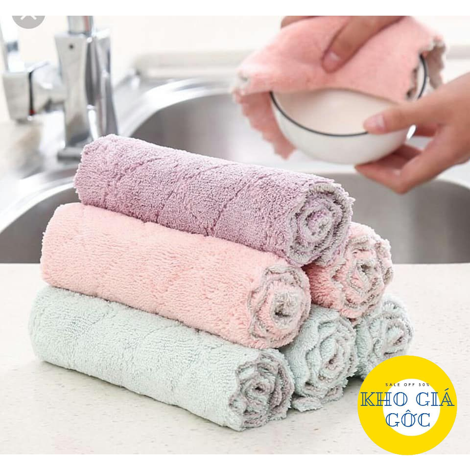 Bán Sỉ 10 Khăn Lau Nhà Bếp Đa Năng 2 Màu Siêu Thấm Nước