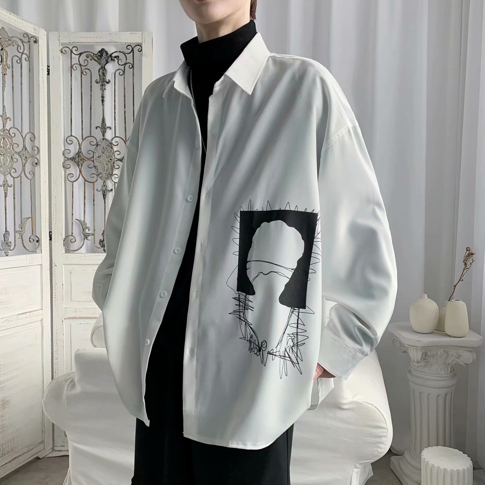 Men's long-sleeved shirt with Korean fashion personality | BigBuy360 - bigbuy360.vn