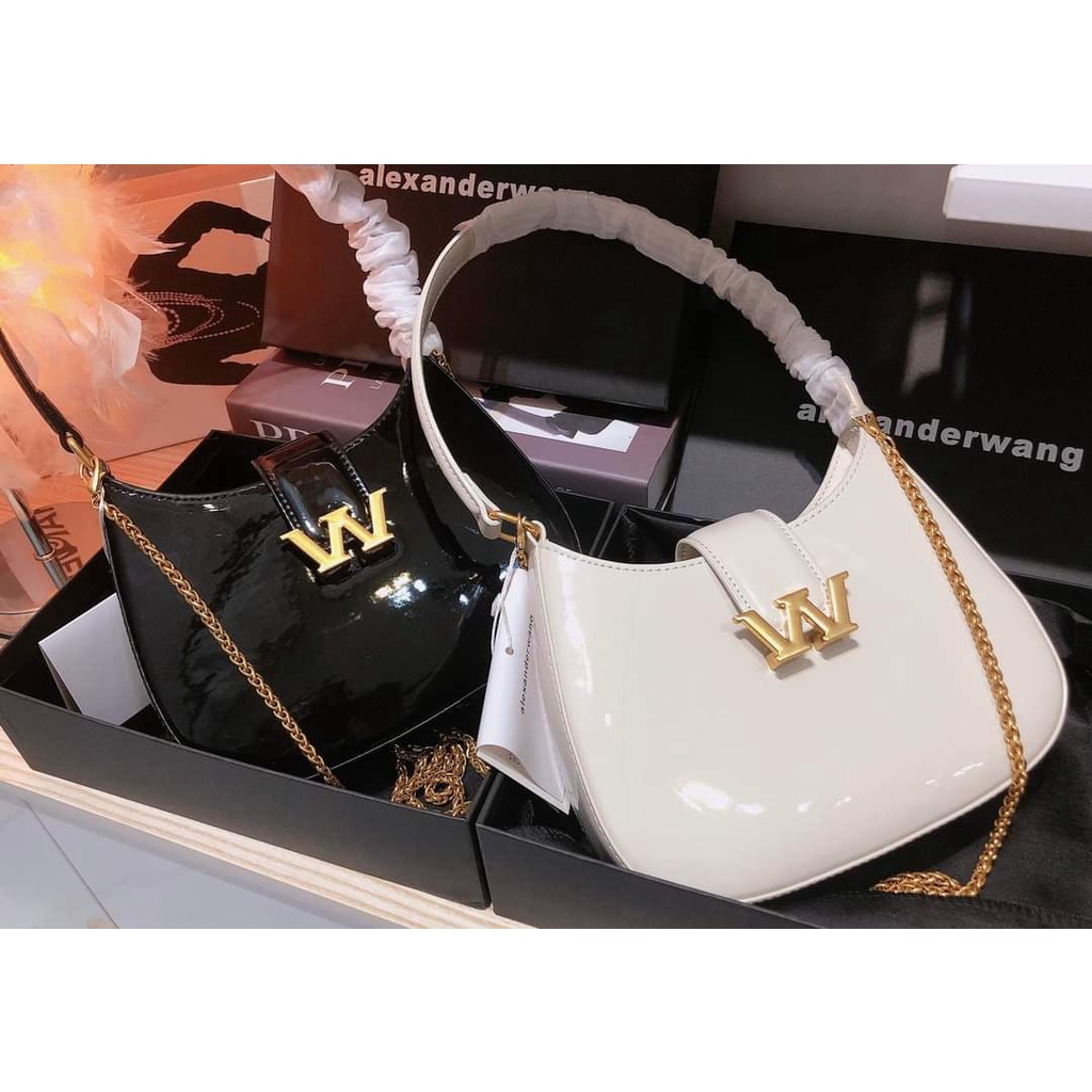 Túi xách Wang da bóng Túi Wang kẹp nách W da lì full box size 21 - ZENI.STORE
