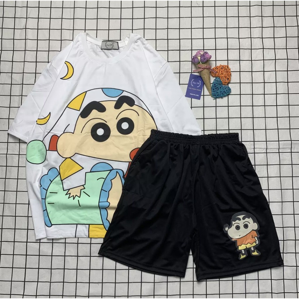 Sét Bộ Đùi Cu Shin 3D Cartoon Dễ Thương , Áo + Quần Đùi Vải Thun Coton Mát Mẻ Freesize TTSLB0001