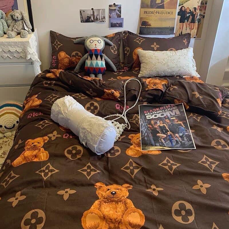 BỘ GA GỐI GÂU NÂU 1 GA + 2 VỎ GỐI GIÁ RẺ