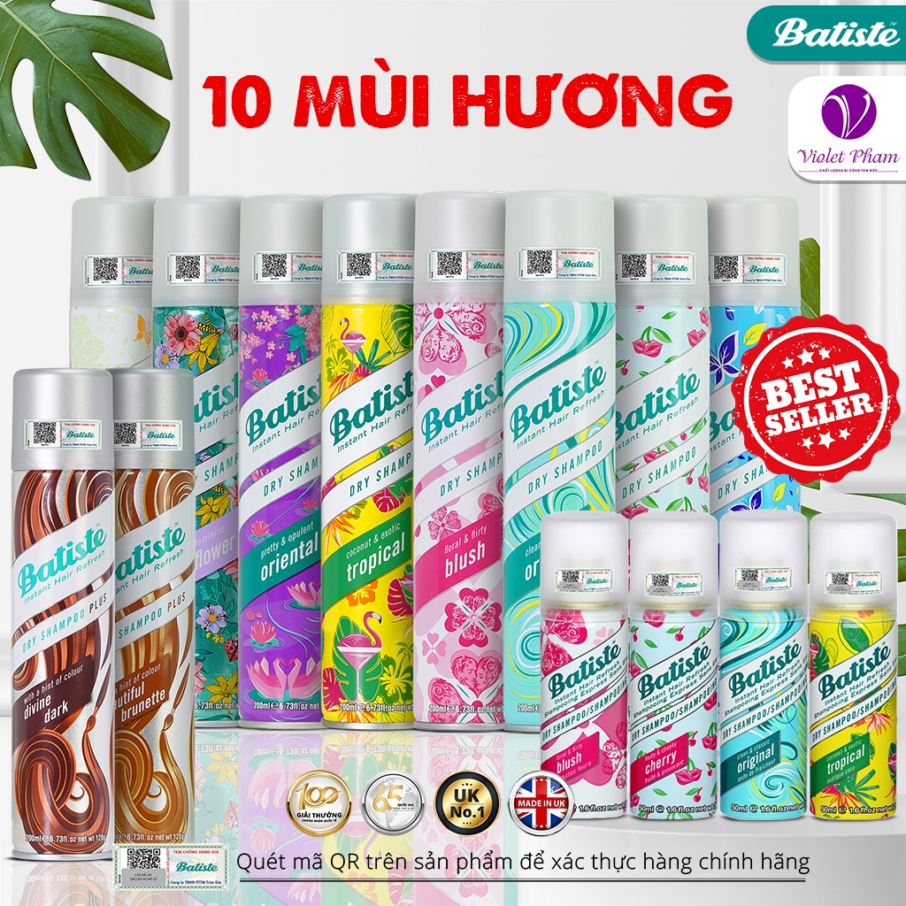 [MINI SIZE] Dầu Gội Khô Batiste Hương Cherry, Dạng Xịt Hết Ngứa, Bết Dính Giúp Tóc Bồng Bềnh Mượt Mà 50ml - Violetpham