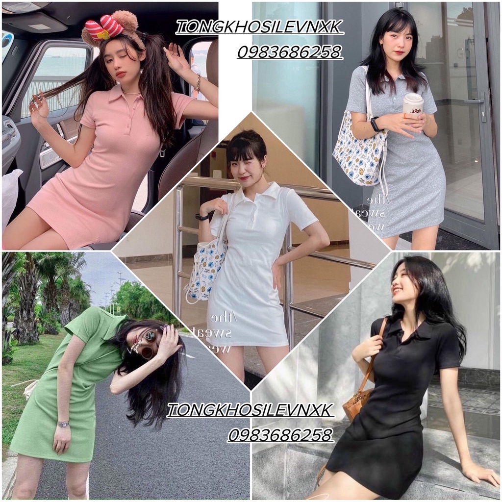 Đầm Nữ Polo Trơn 5 Màu 🦋 Váy Ngắn Nữ BODY Dáng Ôm Tay Lỡ