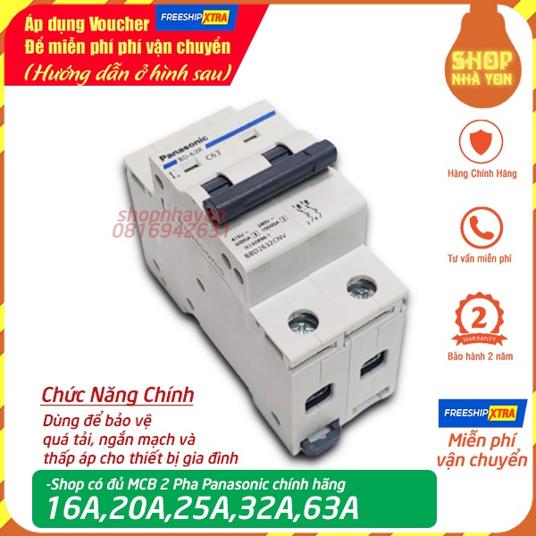 Aptomat 2P 10A, 16A, 20A, 25A, 32A, 40A, 50A, 63A , CB MCB 2 Pha PANASONIC Chống Quá Tải Chống Cháy Và Chập Điện