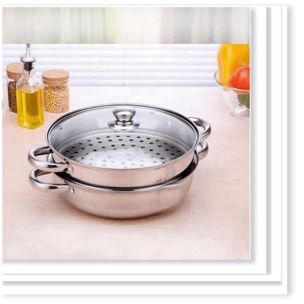 Bộ xửng hấp inox 28cm - nồi hấp đa năng 2 tầng cao cấp nắp kính (Siêu rẻ)