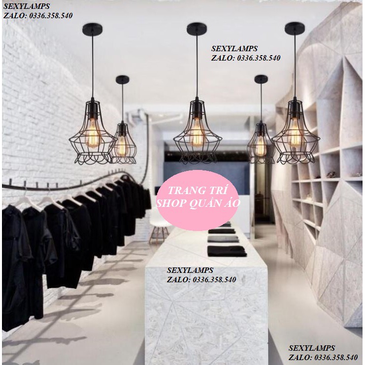 Đèn Thả Trang Trí Rọ Sắt, Hình Khối nhiều dáng. Tặng Bóng Led Thủy Tinh