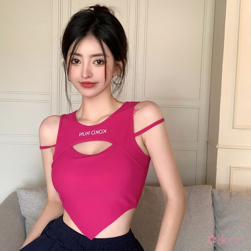 Women's Sexy Camisole Irregular Sleeveless Letter Print Hollow Out Tank Top