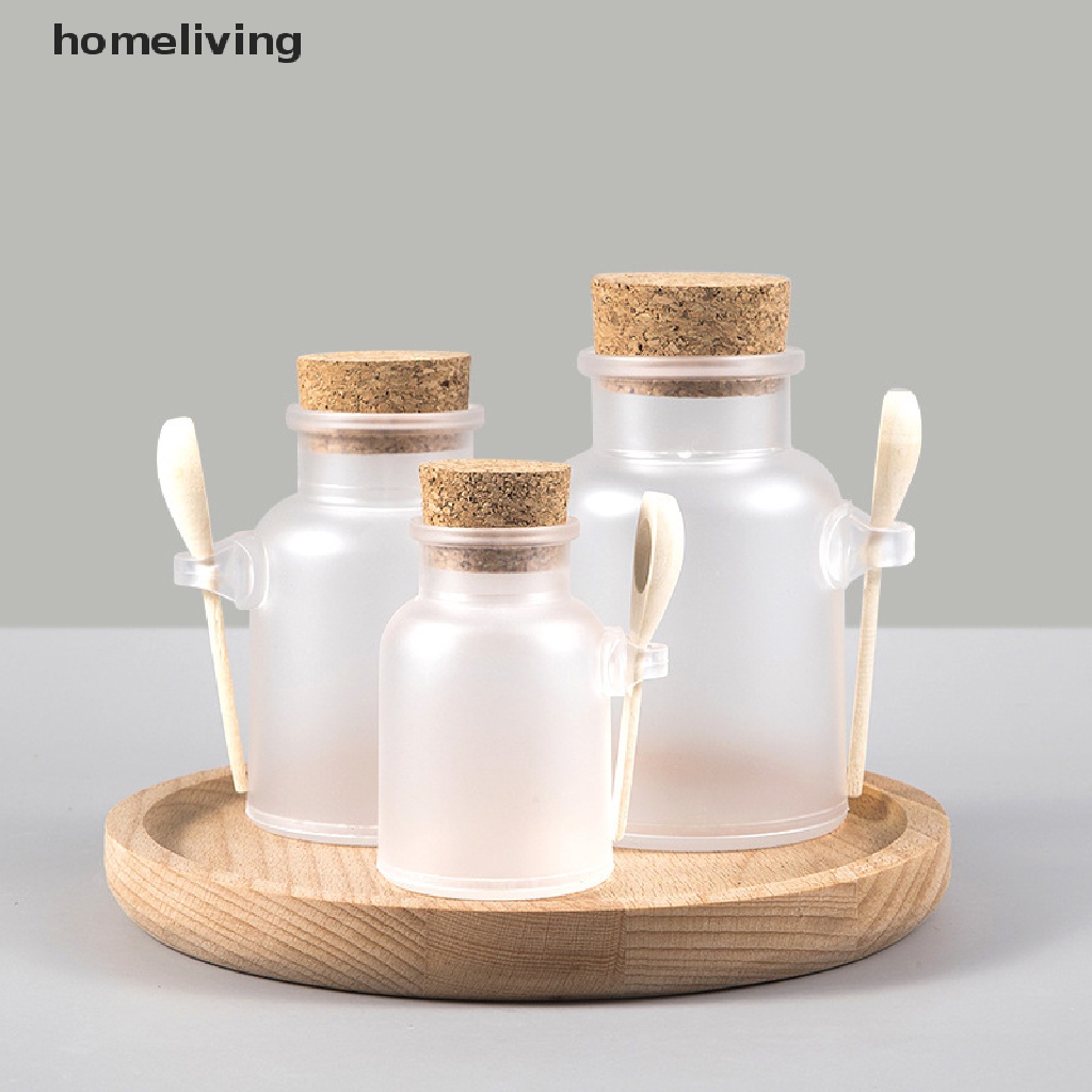 Lọ Đựng Muối Tắm Bằng Nhựa Mặt Nhám Kèm Muỗng Gỗ Tiện Dụng
