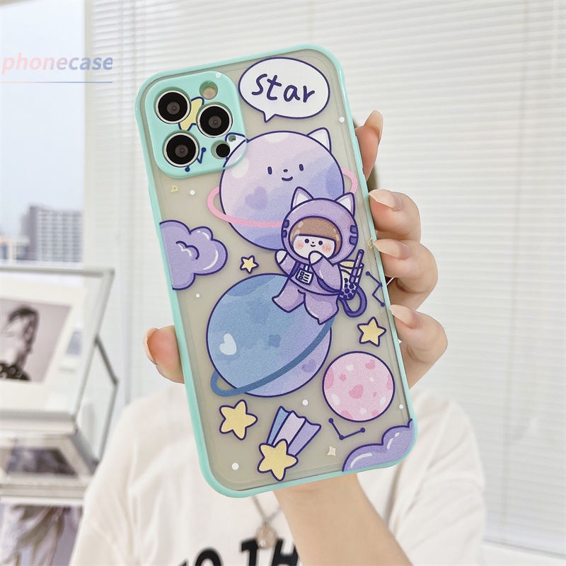 Casing Samsung A51 A21S A50S A20S A10S J2 Prime J7 Prime A11 A50 A20 A30S M11 A30 M10S M40S A205 A305 ​​Cute Fluorescent Purple Planet Girl Pattern Skin Feeling Ultra-thin Matte Hard Shell Phone Case