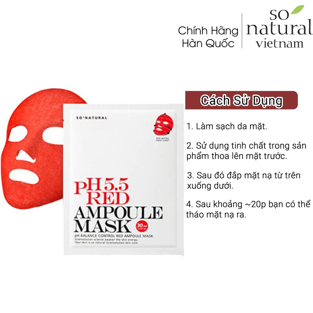 Mặt Nạ Cấp Ẩm Cân Bằng Da Cho Da Mụn, Sần Sùi So Natural PH 5.5 Red Ampoule Mask l Nhập Khẩu Chính Hãng Hàn Quốc