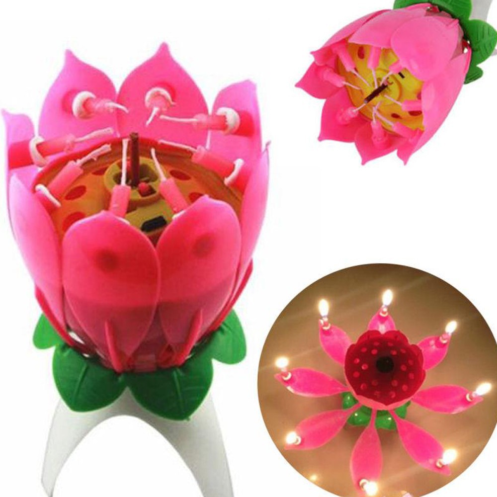 Romantic Musical Lotus Flower Happy Birthday Party Decor Gift Music Candle Waterproof Lights Birthday Party Decorations 