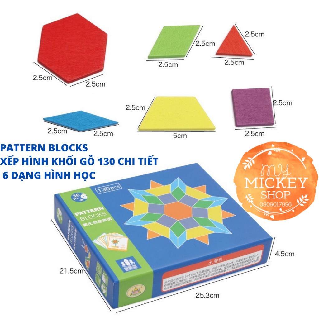 Đồ chơi gỗ ghép hình sáng tạo Pattern block 130 chi tiết giáo dục sớm hình học Montessori cho bé 3 4 5t My Mickey Shop