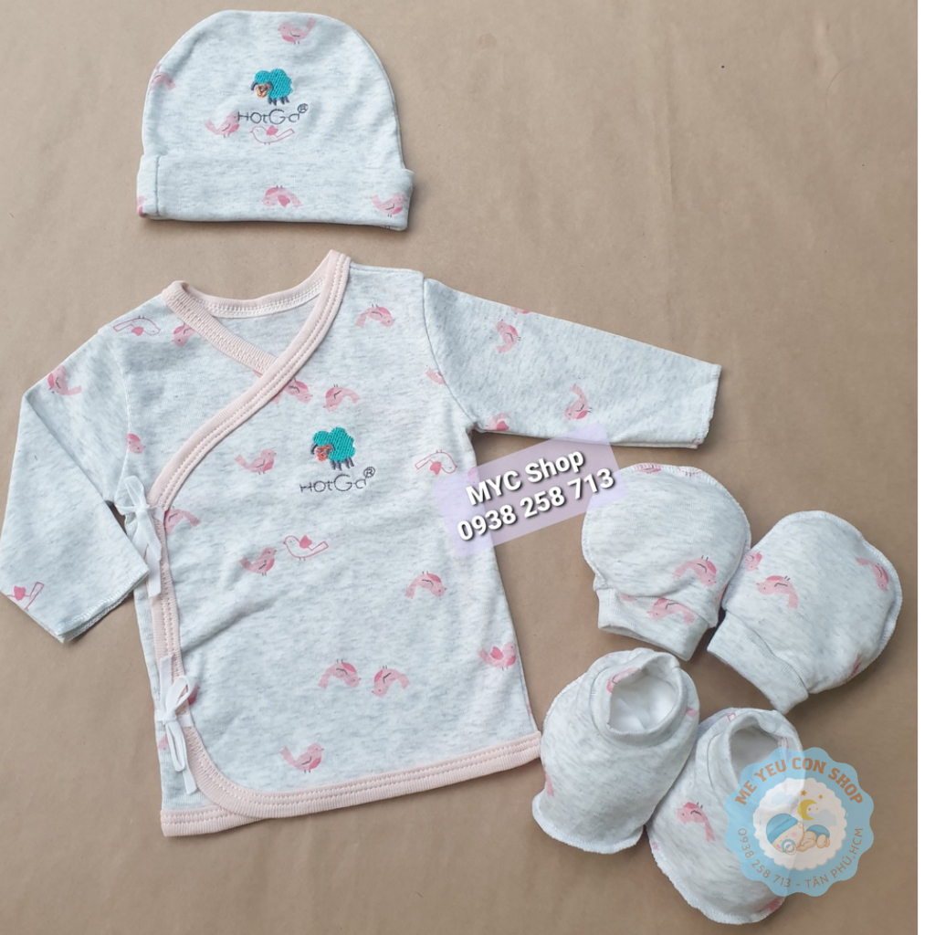 [NEWBORN] SET ÁO CỘT DÂY + NÓN + BAO TAY BAO CHÂN CHO BÉ  - HOTGA (katydang)