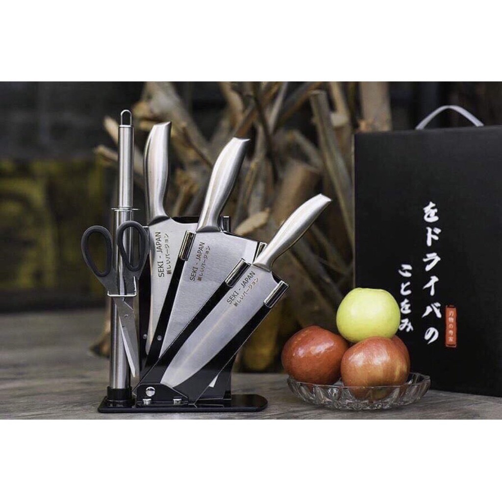 Bộ Dao Kéo 6 Món Inox Nhật Bản Seki ✯ Sắc Bén Không Han Gỉ ✯ Tặng kèm kệ để dao
