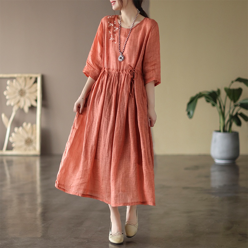 Giảm Giá Băng Cửa Hàng Thương Hiệu Lớn Áo Choàng Vải Lanh Cotton Viền Thêu Tay Lửng Phong Cách Retro Pháp Cho Nữ