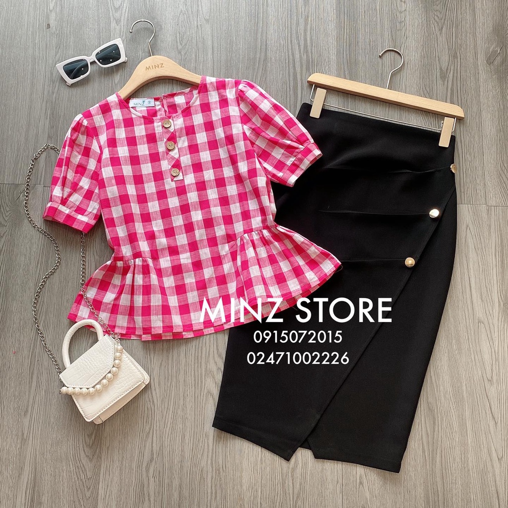 Áo peplum 3 khuy gỗ